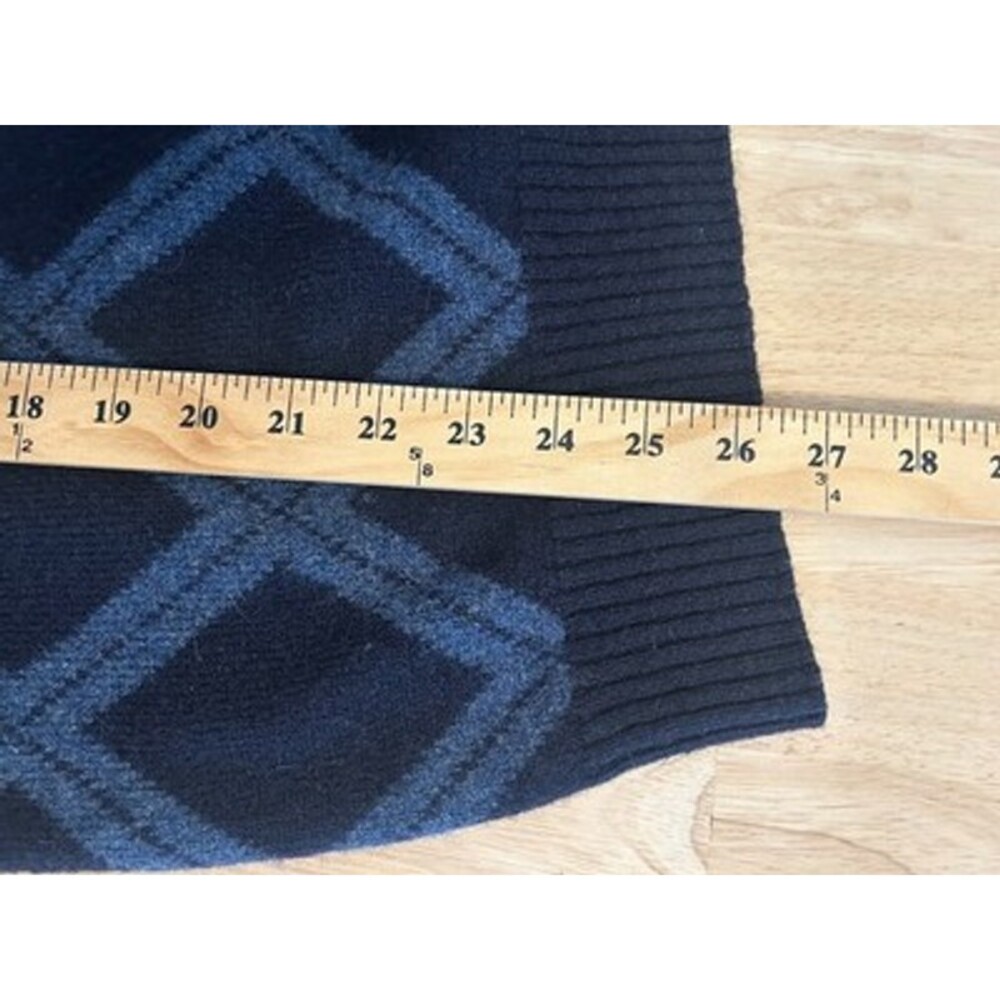 Jos A Bank Men L Lambswool Sweater Blue Argyle Crewneck Grandpacore Cabincore - Picture 7 of 9